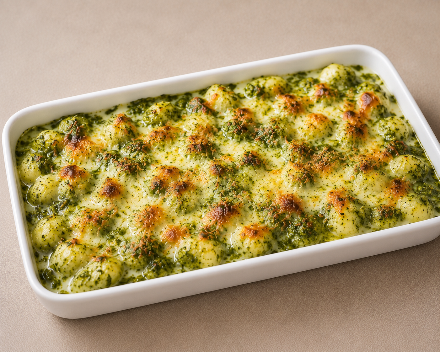Gratin de ñoquis con pesto de albahaca