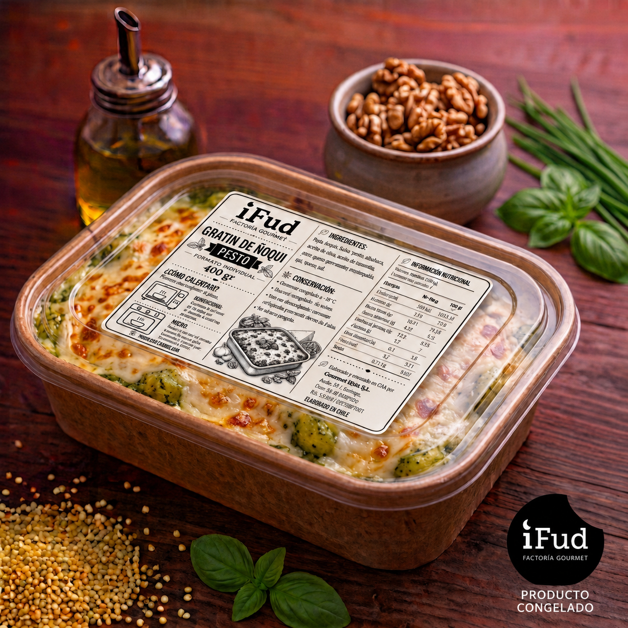 Gratin de ñoquis con pesto de albahaca