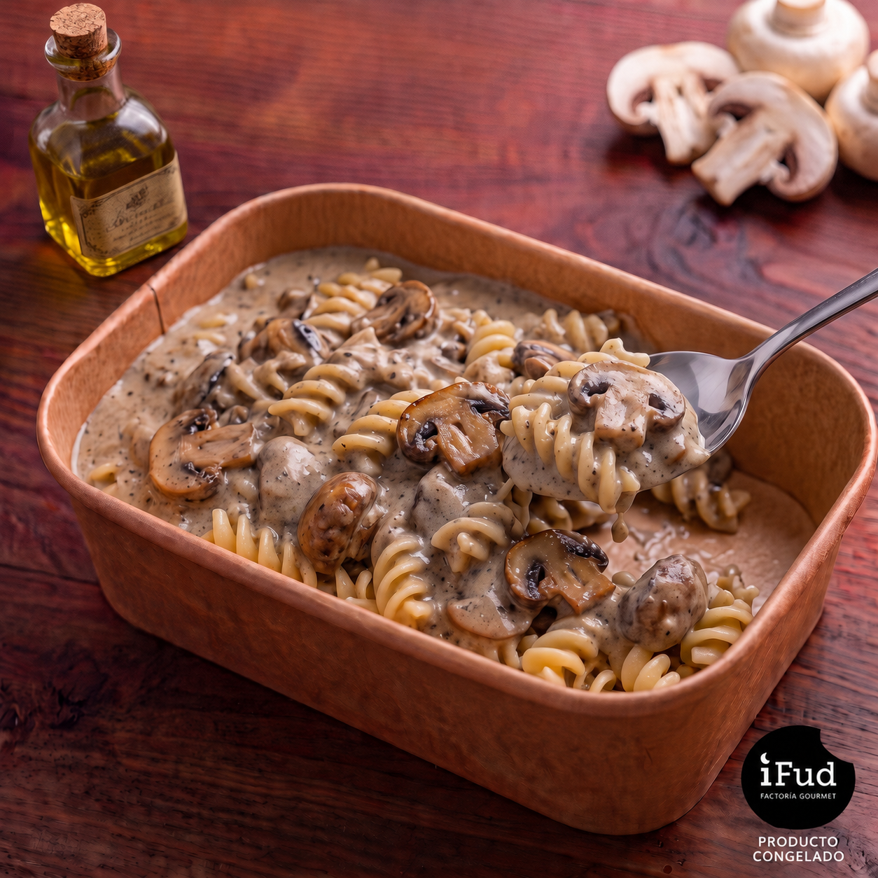Espirales con salsa de hongos
