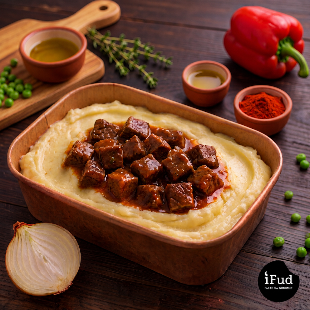 Goulash de vacuno con puré de papas