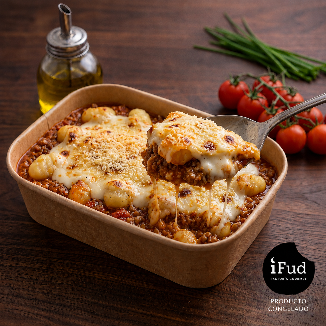 Gratin de ñoquis con salsa boloñesa