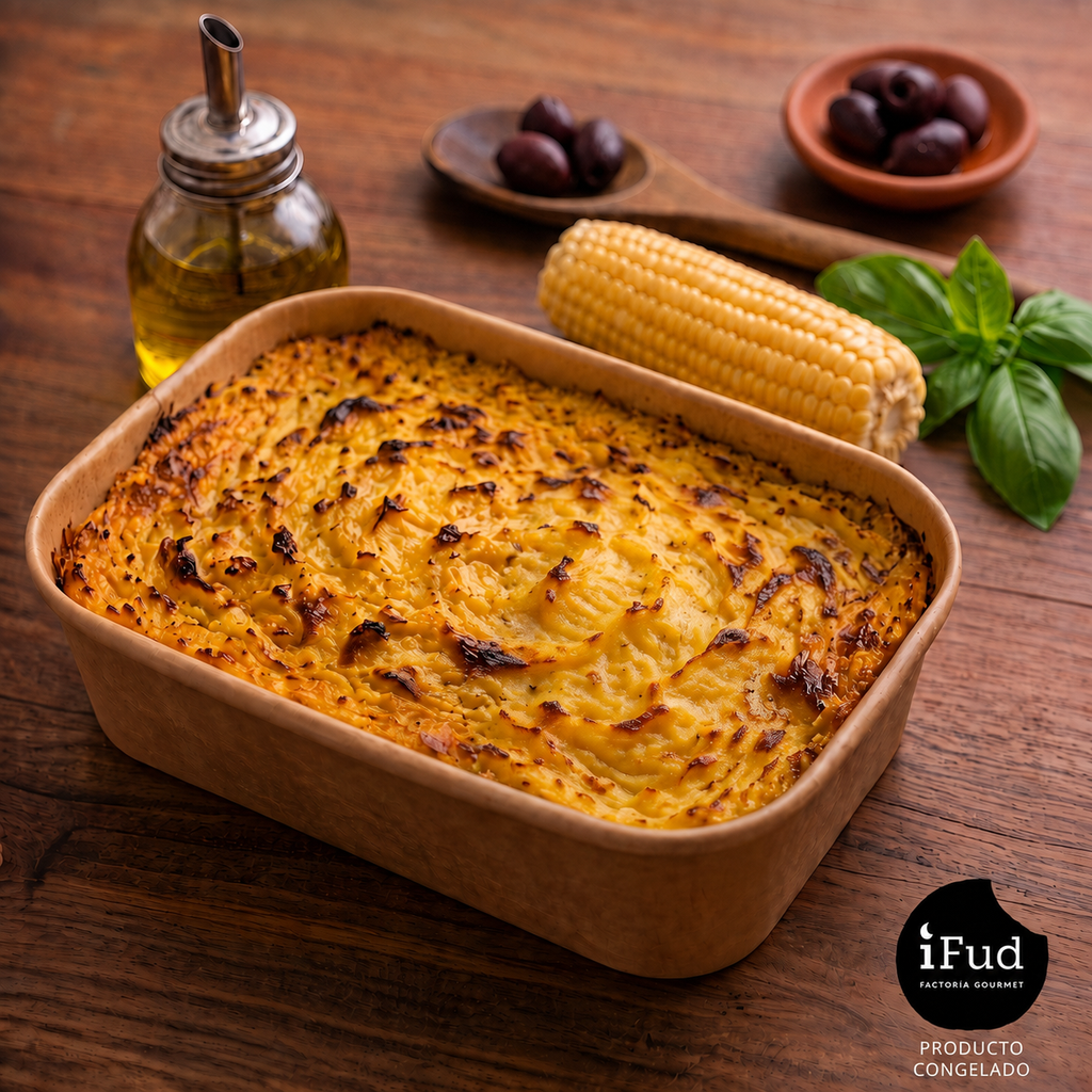 Pastel de choclo con pino de champiñón