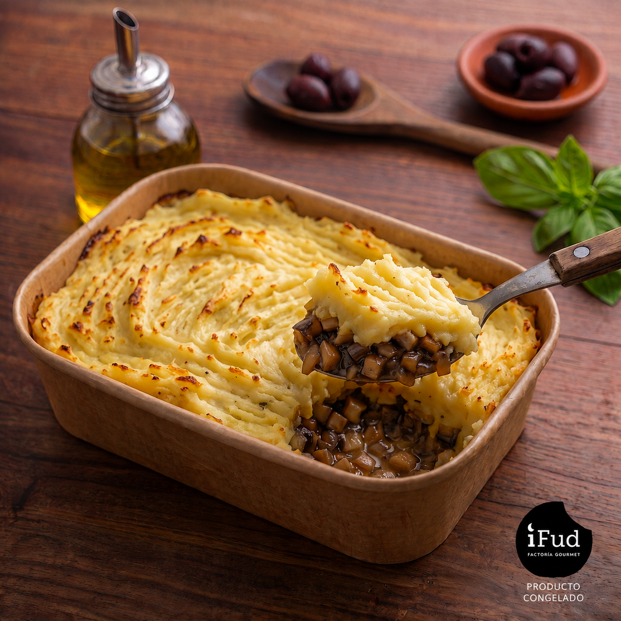 Pastel de papa de pino de champiñones